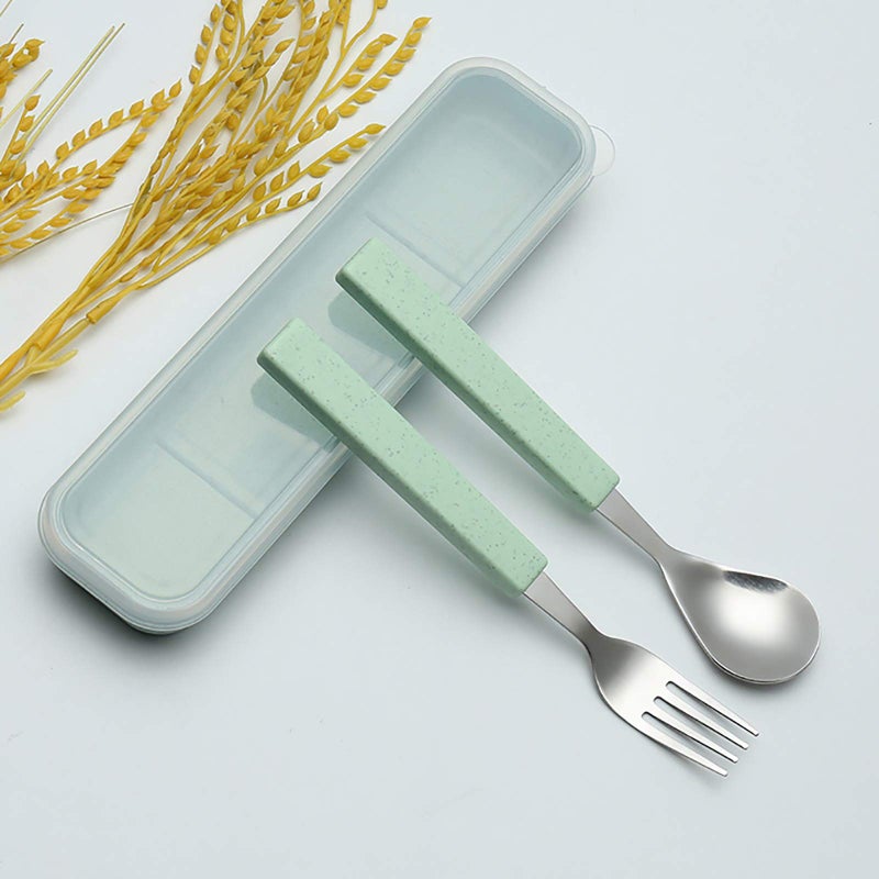 VANRA 2-Piece Children Flatware Set 18/10 Stainless Steel Child Tableware Set Silver Cutlery Set Silverware Dinner Utensils Spoon Fork Set with Travel Case for Kids (Chrome Finished) (Green) - Image 2